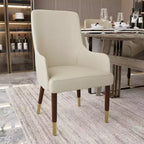 Chaise de salle à manger LeisureMod Viva avec accoudoirs, revêtement en cuir et pieds en bois doré pour cuisine et maison modernes, lot de 2