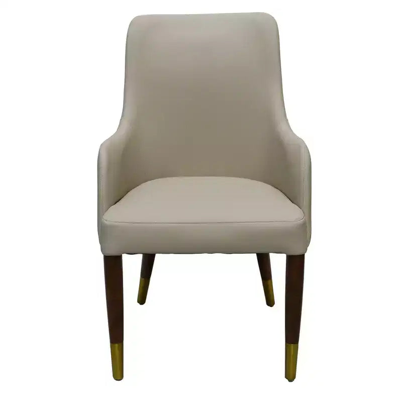 Chaise de salle à manger LeisureMod Viva avec accoudoirs, revêtement en cuir et pieds en bois doré pour cuisine et maison modernes, lot de 2