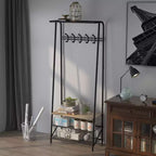 Porte-manteau et banc à chaussures 4 en 1, portemanteau d'entrée à 4 niveaux avec 5 crochets, étagère de rangement multifonction pour couloir, salle de bain, entrée