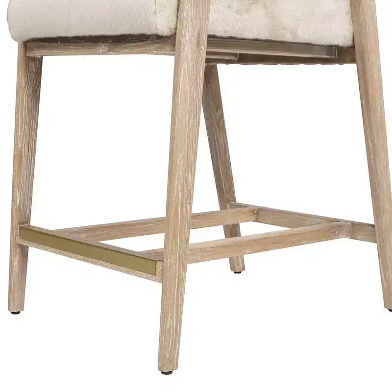 Tabouret de comptoir rembourré Jennifer Taylor Home Arizona 25,5 en bois de frêne massif avec détail en corde, fausse fourrure blanche Crème de la Crème