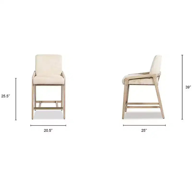Tabouret de comptoir rembourré Jennifer Taylor Home Arizona 25,5 en bois de frêne massif avec détail en corde, fausse fourrure blanche Crème de la Crème
