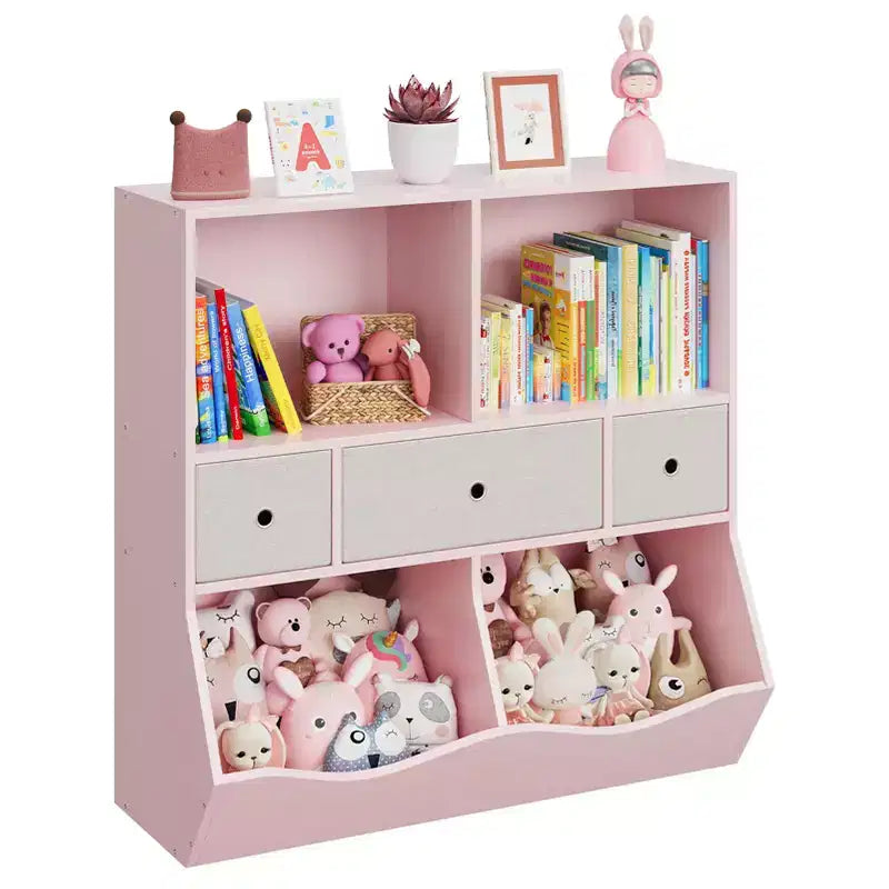 Étagère à livres et rangement de jouets pour enfants GustoWave, étagère à livres à 4 compartiments pour la décoration des chambres d'enfants, organisateur de jouets en bois à 3 niveaux avec bibliothèque, blanc