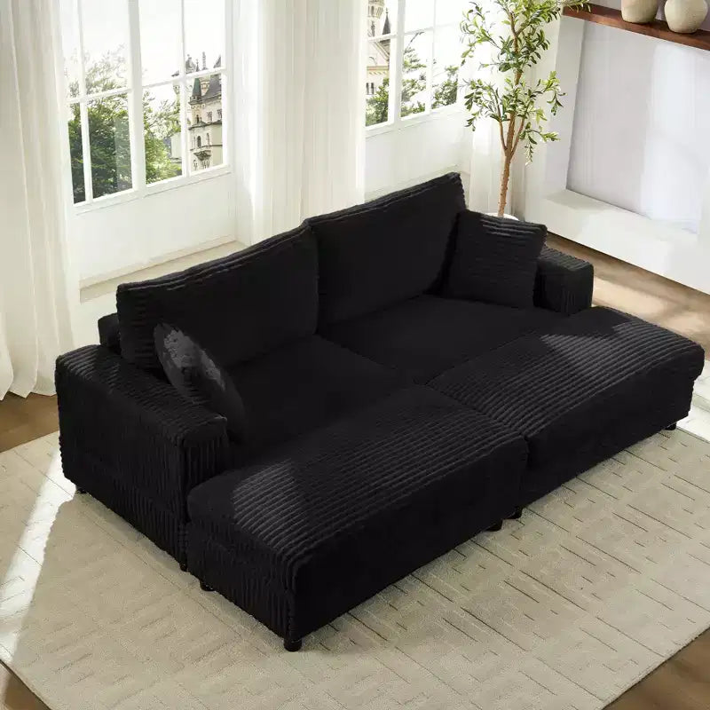 Mjkone Causeuse 2 places en velours côtelé avec pouf de rangement et accoudoir, canapé-lit inclinable rembourré pour l'intérieur