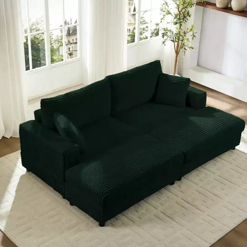 Mjkone Causeuse 2 places en velours côtelé avec pouf de rangement et accoudoir, canapé-lit inclinable rembourré pour l'intérieur
