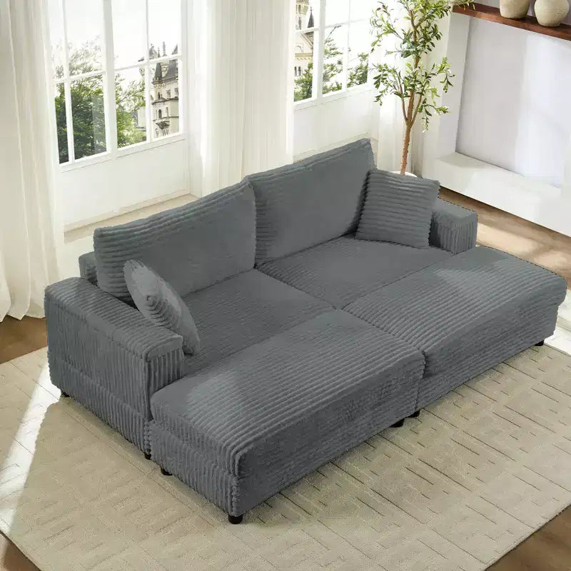 Mjkone Causeuse 2 places en velours côtelé avec pouf de rangement et accoudoir, canapé-lit inclinable rembourré pour l'intérieur