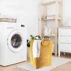 Evideco Articles ménagers français Panier à linge en velours côtelé 55L Jaune moutarde