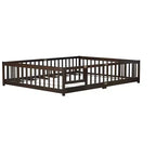 Lit de sol MAYEERTY Queen avec clôture, porte, barrières de lit en bois d'hévéa marron