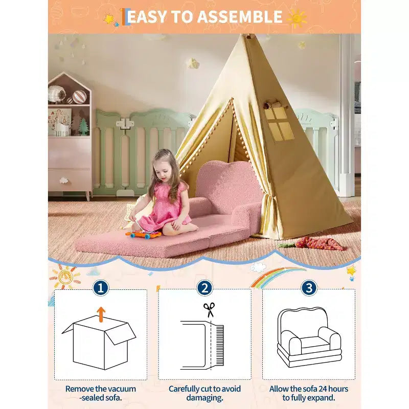 Canapé pour enfants, fauteuil-canapé pour tout-petits 2-en-1 convertible en tissu polaire Teddy, chaise longue pliable douce pour enfants, canapé-lit confortable