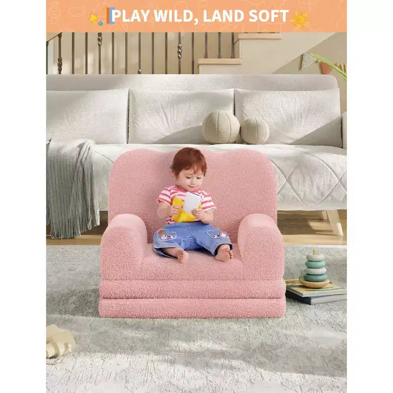 Canapé pour enfants, fauteuil-canapé pour tout-petits 2-en-1 convertible en tissu polaire Teddy, chaise longue pliable douce pour enfants, canapé-lit confortable