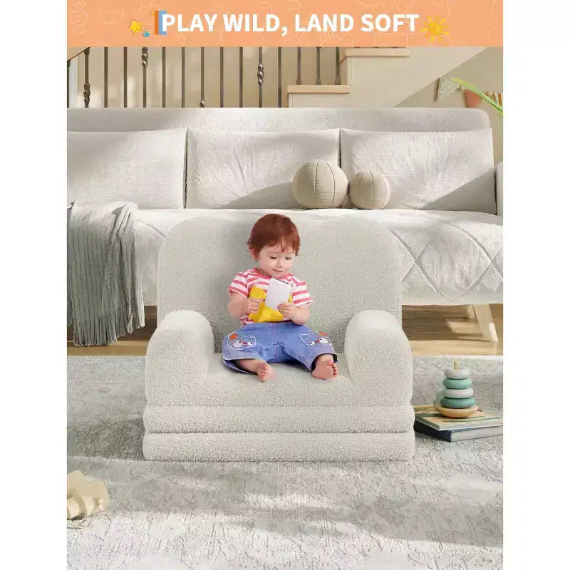 Canapé pour enfants, fauteuil-canapé pour tout-petits 2-en-1 convertible en tissu polaire Teddy, chaise longue pliable douce pour enfants, canapé-lit confortable
