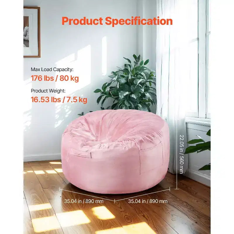 Pouf VEVOR, pouf rond de 91 cm avec housse amovible et lavable, rempli de mousse à mémoire de forme 25D avec velours hollandais doux et lisse, rose