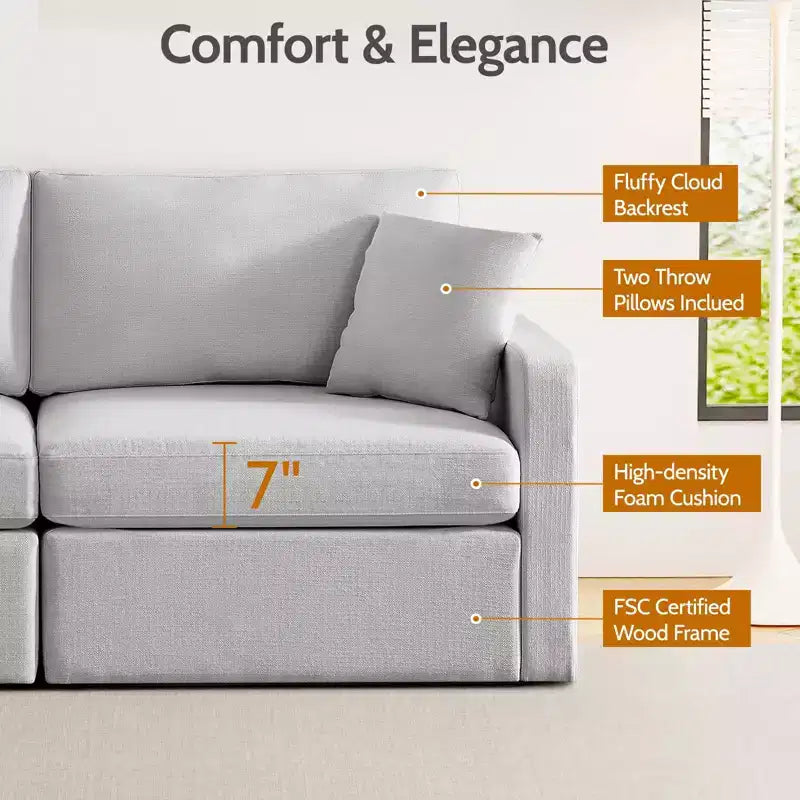 Dyonery 80 Canapé de salon, canapé moderne confortable en chenille avec coussins de siège profonds à ressorts, cadre en bois massif, revêtement amovible
