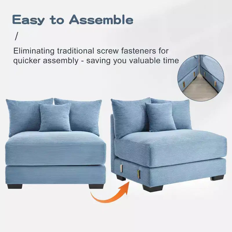 54.3 Canapé modulaire sectionnel Oversized Cloud, accoudoirs extra-épais, coussins à bonne résilience, design ergonomique, tissu velours côtelé doux de qualité supérieure