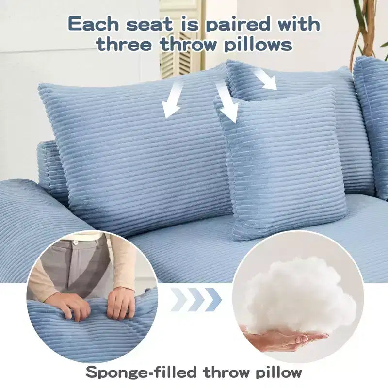54.3 Canapé modulaire sectionnel Oversized Cloud, accoudoirs extra-épais, coussins à bonne résilience, design ergonomique, tissu velours côtelé doux de qualité supérieure