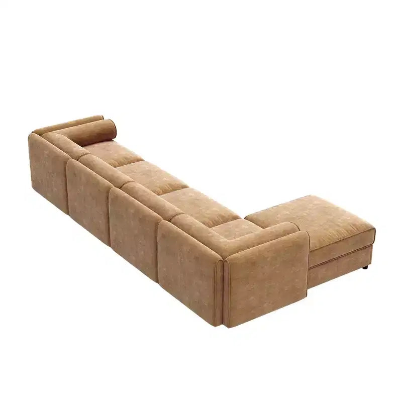 Canapé modulable avec rangement, dossier cylindrique et accoudoirs, assise profonde et confortable, durable et offrant un bon soutien pour le salon.
