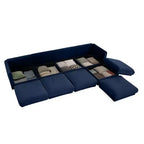 Canapé modulable avec rangement, dossier cylindrique et accoudoirs, assise profonde et confortable, durable et offrant un bon soutien pour le salon.