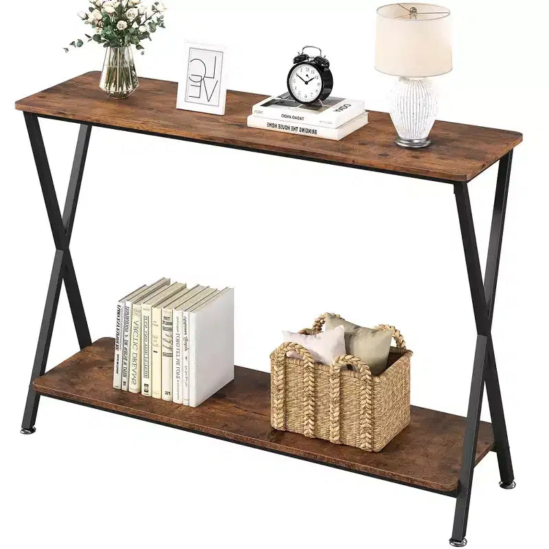 Petite console d'entrée, Table de couloir étroite, Console industrielle à 2 niveaux avec étagères, Table derrière le canapé, Consoles de foyer