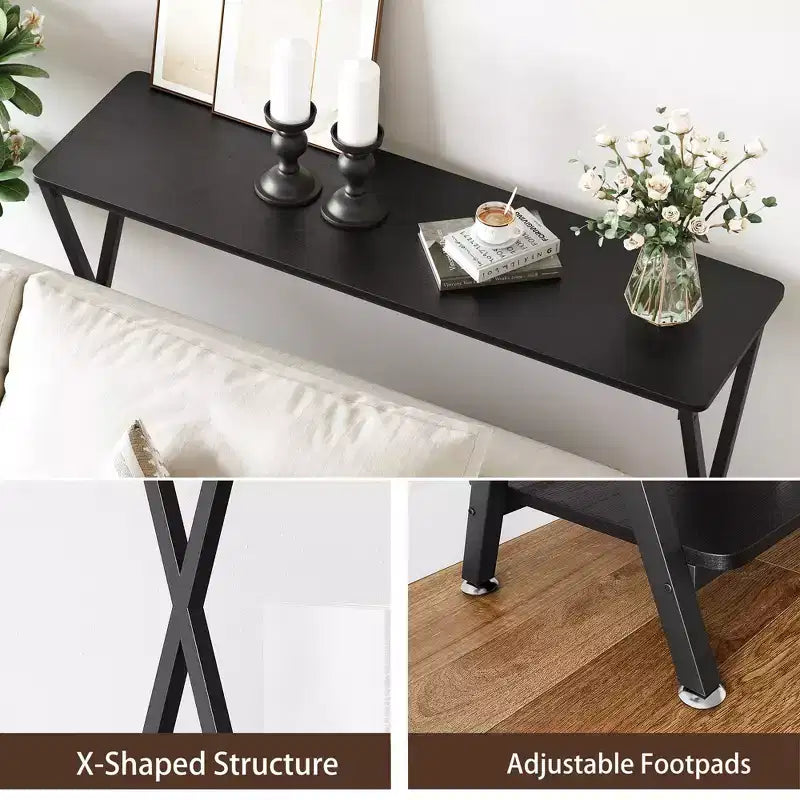 Petite console d'entrée, Table de couloir étroite, Console industrielle à 2 niveaux avec étagères, Table derrière le canapé, Consoles de foyer