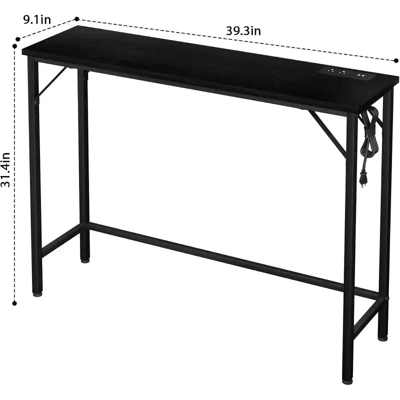 DobleePy Console Table de 99 cm noire avec station de charge, table d'entrée étroite avec pieds en métal pour couloir, dos de canapé, appartement