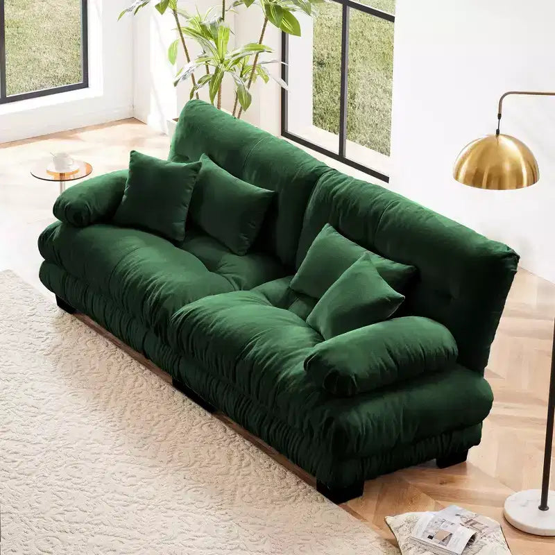 Canapé 2 places Cloud pour salon, canapé 2 places en chenille avec 2 coussins lombaires et 2 coussins décoratifs, chenille café clair