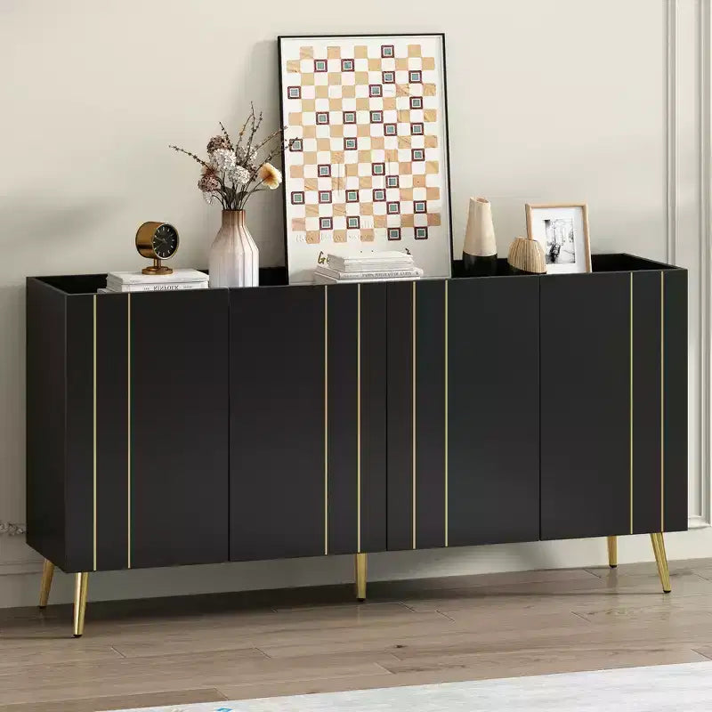 Meuble à chaussures luxueux CLIHOME avec 5 pieds en métal, meuble TV moderne avec 4 étagères réglables pour téléviseurs jusqu'à 70 pouces, buffet minimaliste