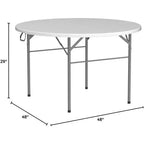 VINGLI Table commerciale pliante ronde de 48 pouces, table à manger portable en plastique pour les fêtes en plein air, les restaurants, les cafés et les événements commerciaux, blanc
