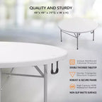 VINGLI Table commerciale pliante ronde de 48 pouces, table à manger portable en plastique pour les fêtes en plein air, les restaurants, les cafés et les événements commerciaux, blanc