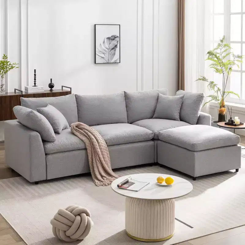 CLIHOME Canapé Sectionnel Convertible Rembourré en Duvet, Canapé en Forme de L avec Méridienne Réversible