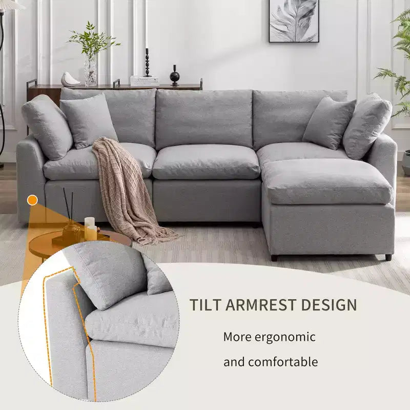 CLIHOME Canapé Sectionnel Convertible Rembourré en Duvet, Canapé en Forme de L avec Méridienne Réversible