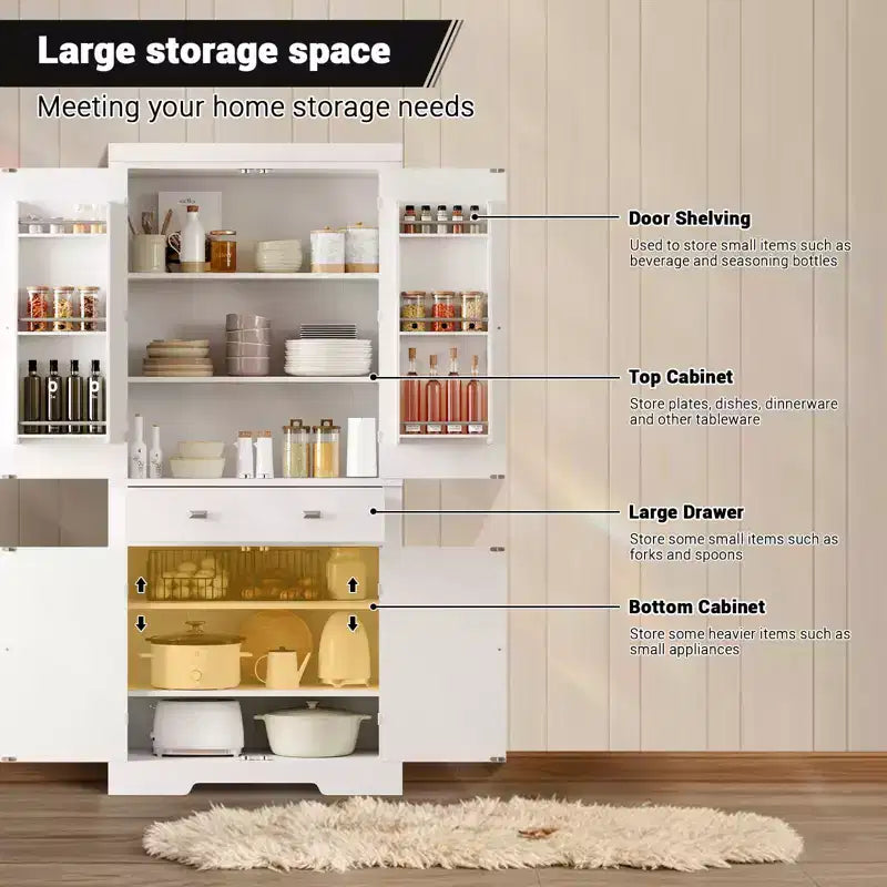 Meuble de rangement haut de cuisine de 71,7 po, buffet de rangement autoportant avec étagères réglables, vaisselier en bois