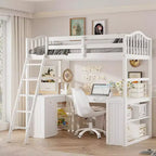 Whisen Modern Design Twin Size Wooden Loft Bed with Drawers, Cabinet, Shelves and Desk - White