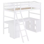 Lit mezzanine double Whisen Modern Design en bois avec tiroirs, armoire, étagères et bureau - Blanc