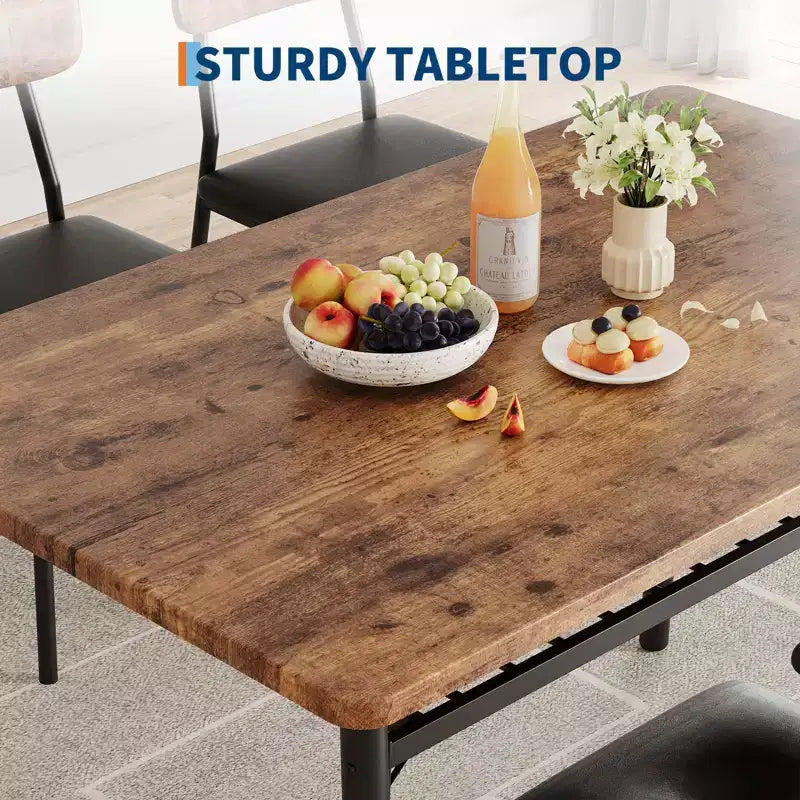 Ensemble table et chaises moderne pour 4, table de cuisine 5 pièces avec cadre en métal, 4 chaises rembourrées et étagère de rangement pour petits espaces, appartement