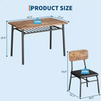 Ensemble table et chaises moderne pour 4, table de cuisine 5 pièces avec cadre en métal, 4 chaises rembourrées et étagère de rangement pour petits espaces, appartement