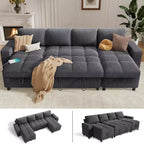 Canapé d'angle modulable 4 places Dyonery 108 avec ports USB/dossier réglable/2 sièges de rangement