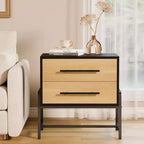 Table d'appoint en bois clair avec pieds en métal, table de chevet avec rangement, tables d'appoint modernes du milieu du siècle pour chambre à coucher, salon.