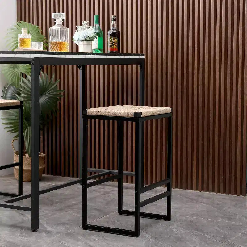 MAYEERTY Lot de 2 tabourets de bar sans dossier en corde de papier tressée pour cuisine