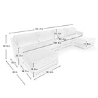 Canapé 4 places en tissu chenille beige avec 1 pouf mobile et coussin lombaire, cadre en bois massif, éponge haute résilience