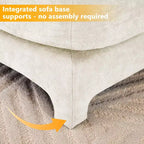 Canapé 4 places en tissu chenille beige avec 1 pouf mobile et coussin lombaire, cadre en bois massif, éponge haute résilience