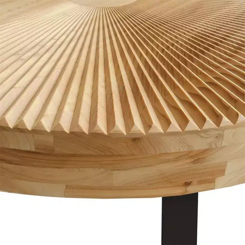 Table basse ronde, table d'appoint moderne en bois, table basse motif de sculpture style ferme avec pieds en métal pour salon, bureau, appartement