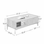 Tree city - Table basse moderne 47" en bois de santal doré avec porte à lattes et étagère ouverte