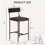Lot de tabourets de bar, tabourets de bar rembourrés avec pieds en métal, repose-pieds et dossier, assise en PU, chaises hauteur cuisine
