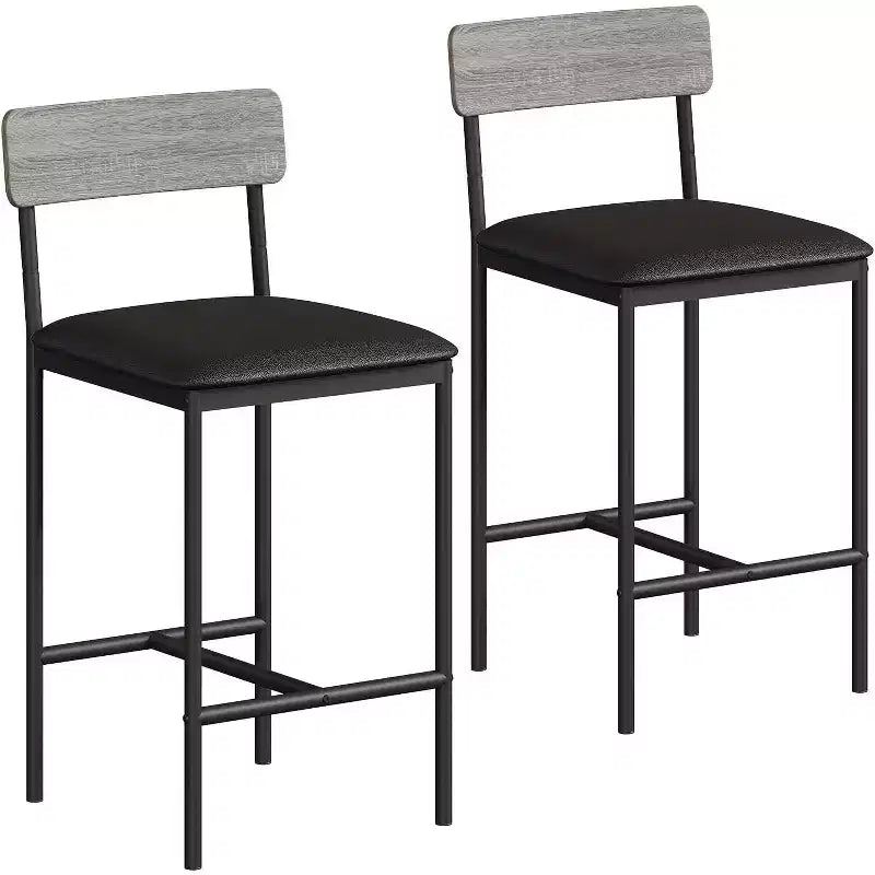 Lot de tabourets de bar, tabourets de bar rembourrés avec pieds en métal, repose-pieds et dossier, assise en PU, chaises hauteur cuisine