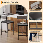 Lot de tabourets de bar, tabourets de bar rembourrés avec pieds en métal, repose-pieds et dossier, assise en PU, chaises hauteur cuisine