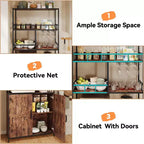 Meuble de bar haut de 180 cm, étagère de boulanger avec armoire, support de micro-ondes avec porte-verres, grande étagère de boulanger à 5 niveaux avec rangement