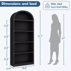 GustoWave Étagère à Livres Cintrée à 5 Niveaux, Bibliothèque Haute de 182 cm, Étagère de Rangement Style Ferme, Noir