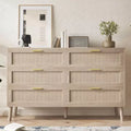 Garvee Natural Rattan Dresser with Golden Handles  Farmhouse Wood Storage Chest with 5 Strong Legs for Living Room, Bedroom & Entryway, Oak