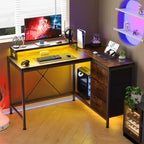 CuisinSmart Bureau d'angle en L de 43 pouces, bureau de gaming à 3 tiroirs avec étagères de rangement et support d'écran, bureau réversible pour la maison ou le bureau