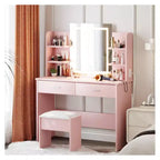 Coiffeuse avec Lumières - Table de Maquillage avec Miroir LED, 3 Couleurs d'Éclairage, 2 Tiroirs et 6 Étagères, Prise de Courant Intégrée et Ports USB pour Chambre à Coucher
