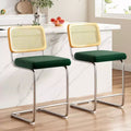 PexFix 2Pcs Counter Height Bar Stools Upholstered Velvet Barstools with Rattan Back 24 Stools Armless Bar Chairs for Kitchen Island Blackish Green